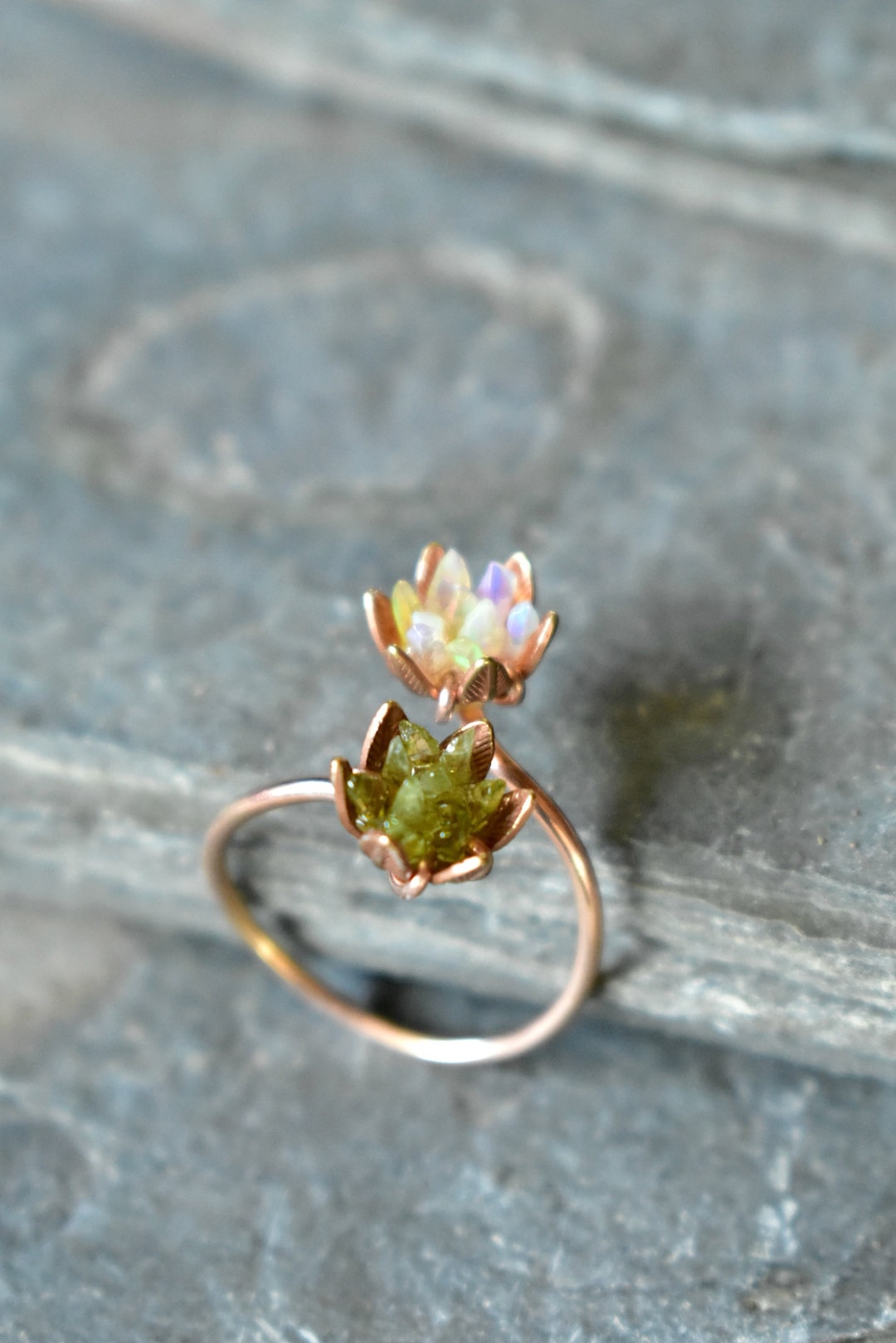 Unique Opal Ring Lotus Flower Ring Rose Gold Uncut Gemstone Engagement Ring Double Lotus Flower Cuff Ring Mothers Ring You Choose Gems Etsy Canada