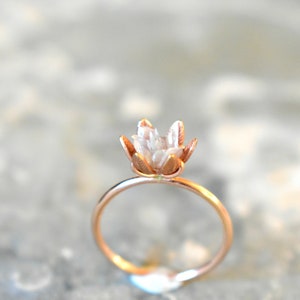 Unique Diamond and 14k Gold Fill Ring, The Best Birthday Ring, Lotus Flower Ring in Rose Gold, Raw Diamond Jewelry, April Birthstone Ring image 7