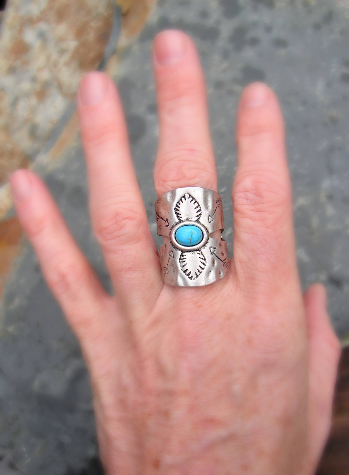 BOHO Turquoise and Silver Ring Finger Cuff Southwestern Etsy