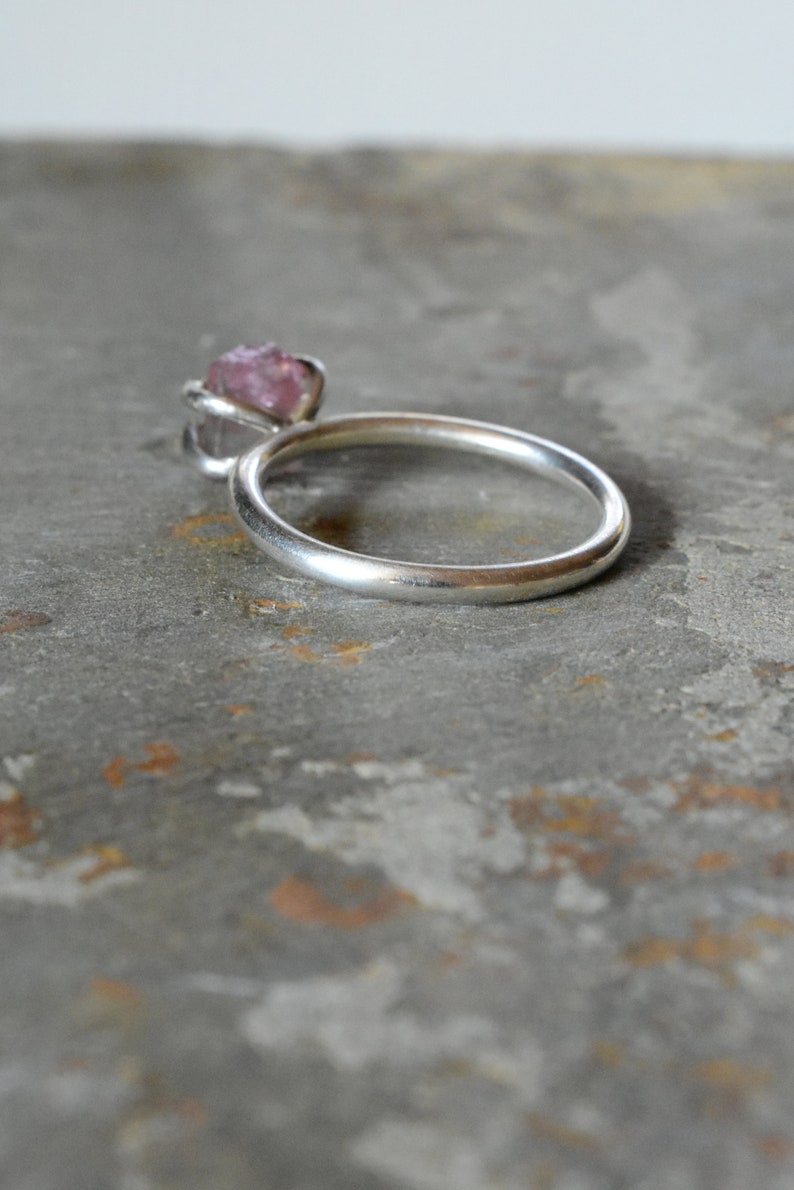 Watermelon Tourmaline Crystal Ring 7 Sterling Silver With Pink and Green Gemstone Crystal Anniversary Theme Prong Stacking Ring Design