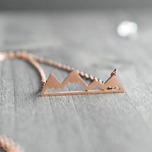 Mountain Necklace Pendant, Tiny Mountain Jewelry for Her, Rose Gold* Necklace, Gift for Hiker or Climber or Mothers Day for Hiker Mom