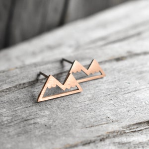 Mountain Stud Earrings, Mountain Top Wedding Ceremony Jewelry for Bride or Bridesmaids, Rose Gold Mountain Peak Earrings, Gift for Climbers