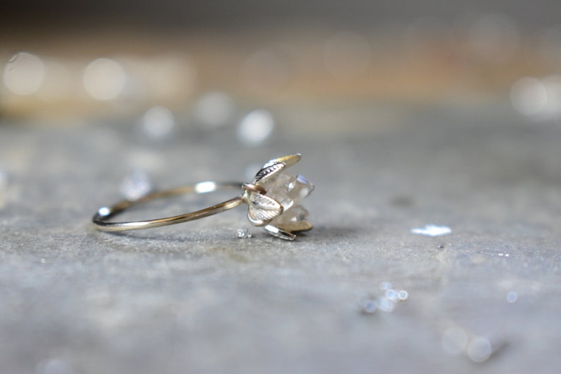 Raw Herkimer Diamond Ring, Wedding Day Gift for Woman, Raw Crystal Ring for Her, Engagement Ring, Wife Valentines, Girlfriend Gift image 10