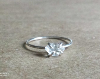 Raw Herkimer Diamond Ring, Solitaire Engagement Ring, Raw Gemstone Jewelry, Wedding Day Gift for Her, Wife Valentines, Girlfriend Gift