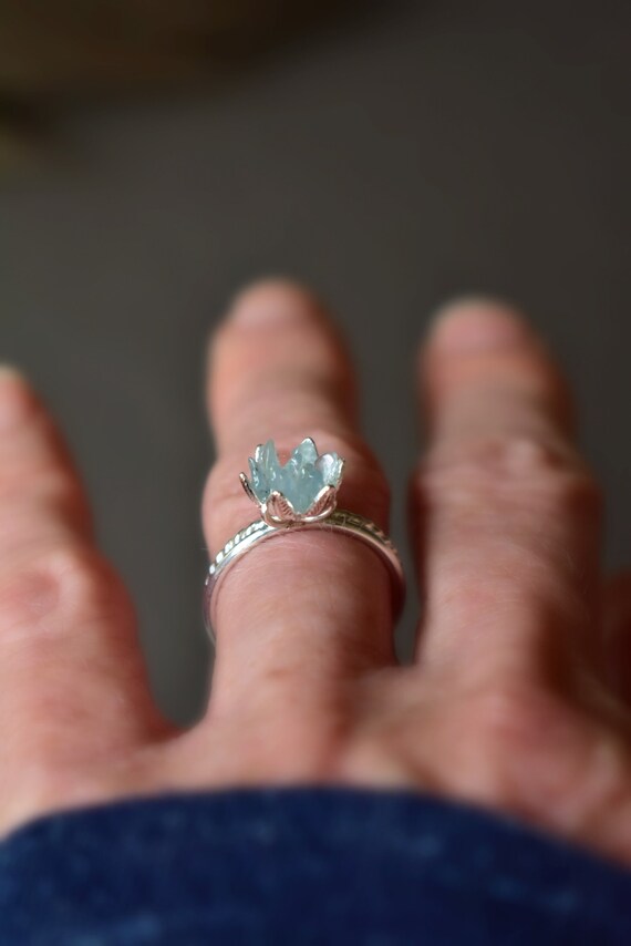 Women 925 Silver Aquamarine Rings Flower Drop Rings Wedding Jewelry Size#6-10 Women 925 Silver Aquamarine Rings Flower Drop Rings Wedding Jewelry Size#6-10