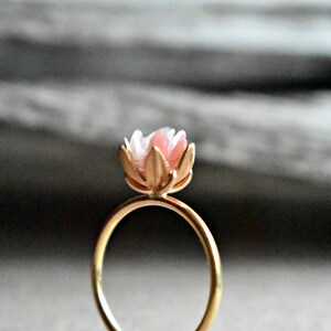 Unique Opal Ring, Custom Uncut Opal Engagement Ring, Lotus Flower Ring in Gold Fill, Raw Rough Fire Opal Jewelry, Peruvian Pink Opal Jewelry