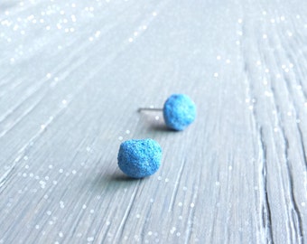 Azurite Crystals, Blue Dot Stud Earrings, Wedding Day, Rough Crystal Stud Earrings, Something Blue, Blue Valentines Gift for Women