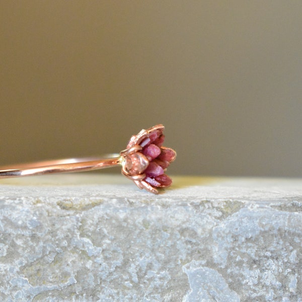 Rough Ruby Ring, Rose Gold and Ruby Ring, 40th Wedding Anniversary Theme Gifts, Ruby Birthstone Jewelry, July Gemstone Lotus Flower Ring