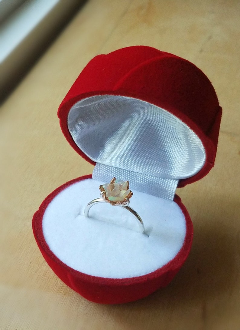 Velvet Ring Box, Engagement Ring Presentation Box, Red Rose Proposal Ring Box, Unique Will You Marry Me, Rose Shaped Jewelry Box for Woman image 8
