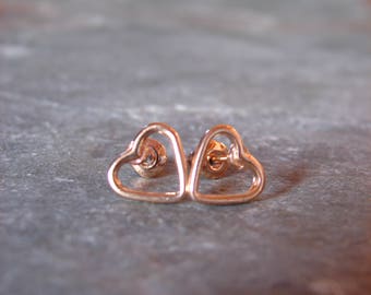 Tiny Heart Stud Earrings, Gold Leaf Heart Earrings, Geometric Earrings, Open Heart Jewelry, Tiny Gold Earrings, Girlfriend Gift, Valentines