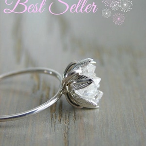 Raw Herkimer Diamond Ring, Wedding Day Gift for Woman, Raw Crystal Ring for Her, Engagement Ring, Wife Valentines, Girlfriend Gift image 3