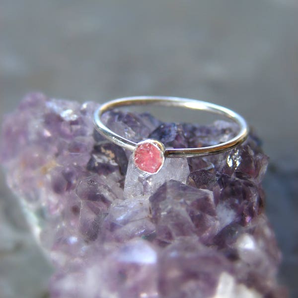 Watermelon Tourmaline Crystal Ring, Pink Crystal Stacking Ring, Bezel Ring, Pink Valentines Day for Women, OOAK Artisan Jewelry, Size 4.5