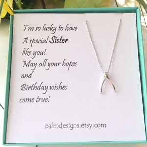 Sister Birthday Gift: Silver Wishbone Necklace, Good Luck Jewelry