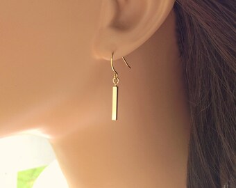 Dangle Gold Earrings, Bridesmaid Gift Earrings, Bar Jewelry, Small Modern Earrings, Simple Gold Earrings, Dangle Earings, Handmade Items