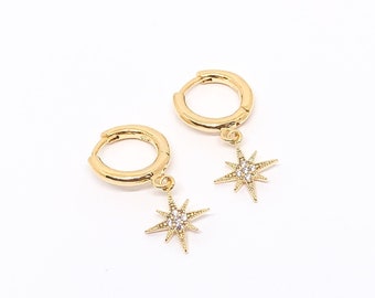 Gold Star Hoop Earrings, Gold Huggie Earrings with Star Charm, Small Gold Filled Star Earrings, Silver Huggie Hoops Gift For Sister or Women
