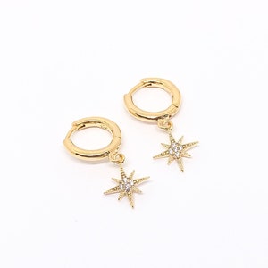 Gold Star Huggie Earrings: CZ Charm, Gold Filled or Sterling Silver