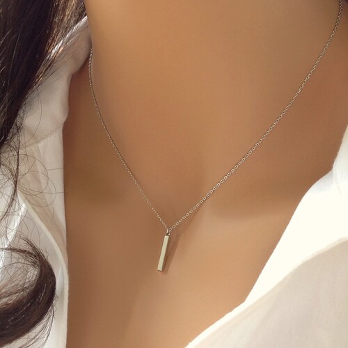 Small Bar Necklace Silver Pendant 