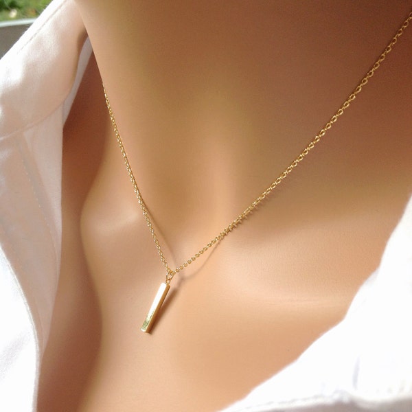 Vertical Bar Necklace, Short Bar Pendant Necklace, Dainty Bar Necklace, Gold Simple Necklace, Minimal Gold Necklace, Dangle Bar Necklace