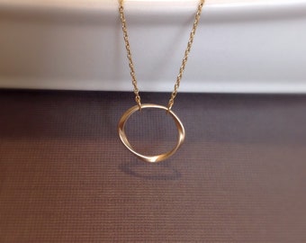 Dainty Karma Necklace, Gold Open Circle Necklace, Petite and Nickel Free, Small Karma Pendant Jewelry, Simple Round Twisted Necklace