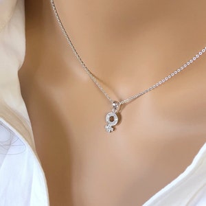 Female Symbol Necklace: Cubic Zirconia Pendant, Feminist Gift