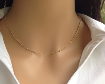 Layered Dainty Choker Necklace, Dew Drop Satellite Necklace, Thin Chain Choker Necklace, Tiny Gold Bead Necklace, Small Popular Necklaces