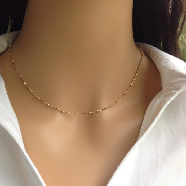 Layered Dainty Choker Necklace, Dew Drop Satellite Necklace, Thin Chain Choker Necklace, Tiny Gold Bead Necklace, Small Popular Necklaces