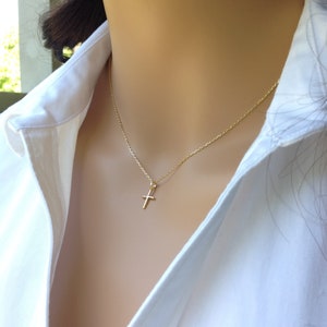 Faith Necklace, Tiny Cross Necklace, Encouragement Gift, Cross Necklace Womens, Small Gold Cross Necklace For Girls, Cross Necklace Silver image 1