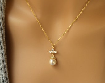 Classic Swarovski Pearl Necklace, Single One Pearl Necklace, Lux Drop Solitaire Necklace, Real Genuine Pearl Jewelry, Simple Wedding Theme