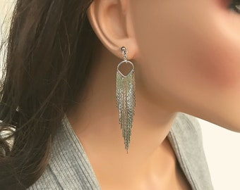 Best Seller Invisible Clip On Earrings, Silver Tassel Earrings, Hypoallergenic, Trendy Clip Ons, Ready To Gift Jewelry, Prom Party Earrings