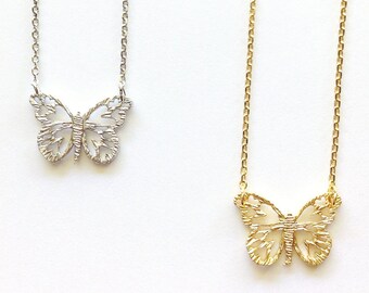 Filigree Butterfly Necklace: Gold or Silver Charm, Tween Jewelry