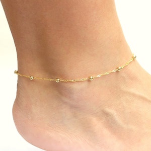 Gold Ankle Bracelet, Anklets for Women, Gold Chain Anklet, Gold Bridesmaid Jewelry, Cute Anklet Available in Plus Size image 1