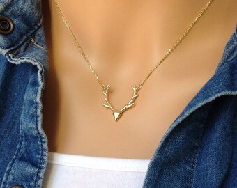 Deer Antler Necklace, Girl Hunting Gifts, Country Girl Jewelry, Country Life, Gift for Girl Hunter, Buck Necklace, Outdoor Jewelry Silver