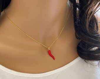 Cornicello Necklace Red, Italian Horn Necklace, Protection