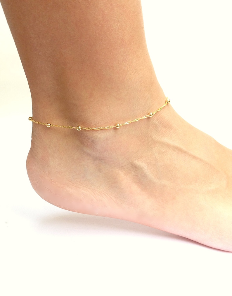 Gold Ankle Bracelet, Anklets for Women, Gold Chain Anklet, Gold Bridesmaid Jewelry, Cute Anklet Available in Plus Size image 1