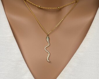 Fancy Pave Snake Necklace, Gold Serpent Pendant Necklace, Dainty Snake Charm Jewelry for Women, Best Snake Jewelry for 2024, Transformation