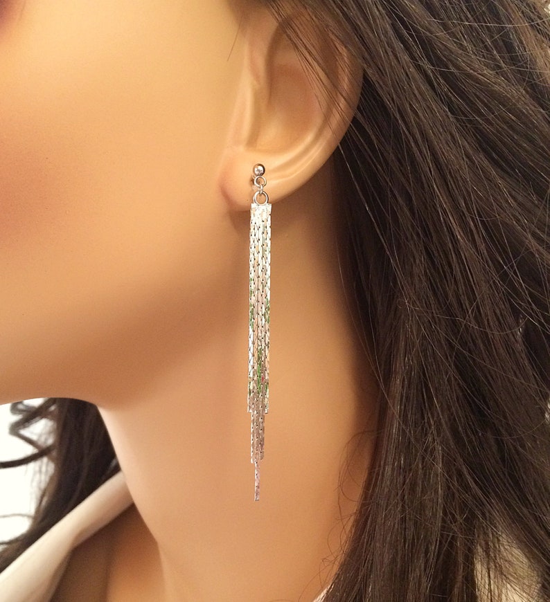 Silver Clip On Earrings Dangle for Sensitive Ears Slim Bar Etsy