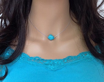 Beautiful Silver and Turquoise Necklace, Western Jewelry, Unique Birthday Gift for Friend, Turquoise Choker, Stone Jewerly Country Girl Gift