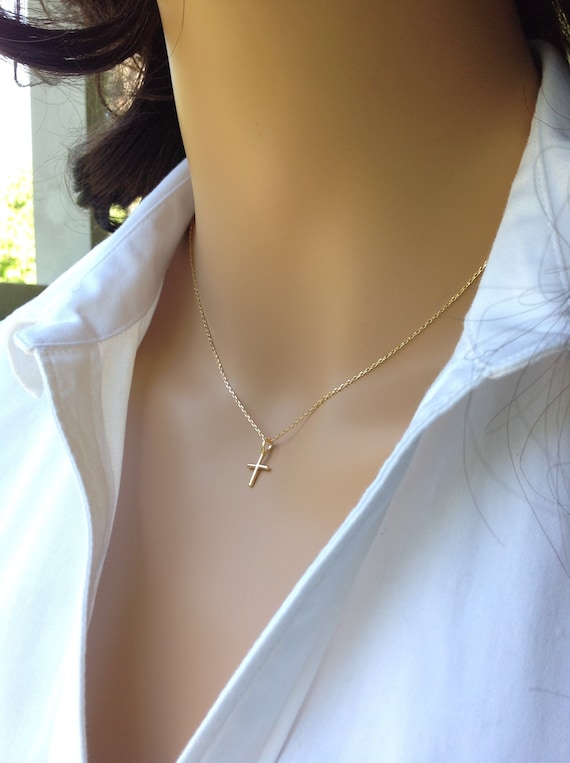 Faith Necklace, Tiny Cross Necklace, Encouragement Gift, Cross Necklace Womens, Small Gold Cross Necklace For Girls, Cross Necklace Silver