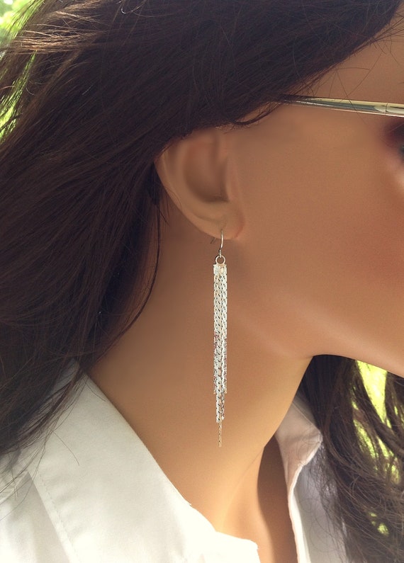 •LONG SLINK• silver dangle earrings
