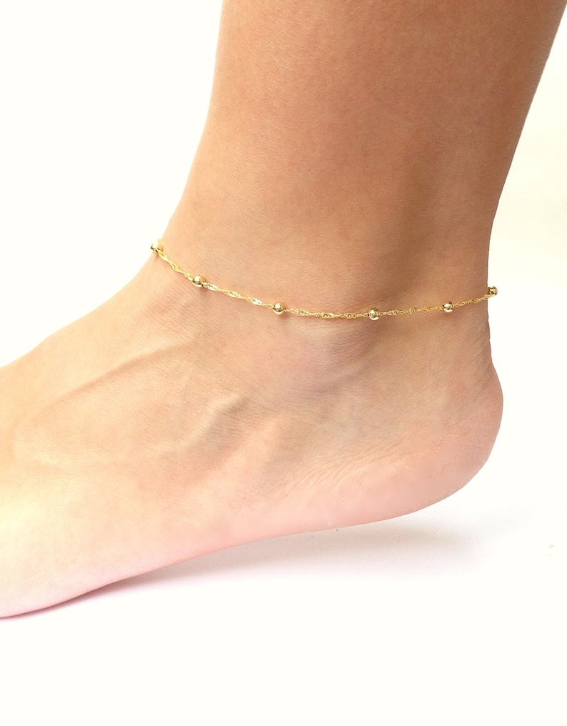 Gold Ankle Bracelet, Anklets for Women, Gold Chain Anklet, Gold Bridesmaid Jewelry, Cute Anklet Available in Plus Size image 4