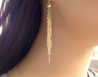 Long Gold Earrings, Long Tassel Earrings, Prom Gold Dangle Earrings, Formal Silver or Gold Chain Earrings, Gold Tassel Earring, Chain Fringe