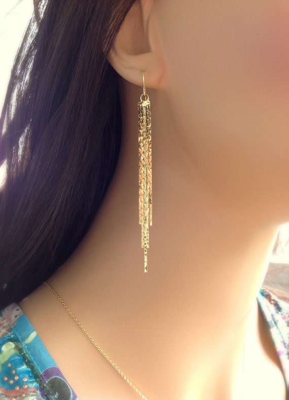 Long Gold Tassel Earrings, 14k Gold Filled Earrings, Tassel Earrings -  MarciaHDesigns