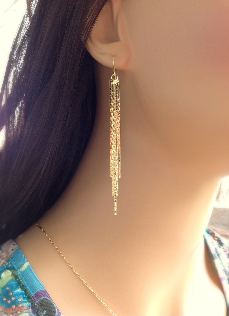 Long Chain Earrings Chain Tassel Earrings Gold Dangle Etsy