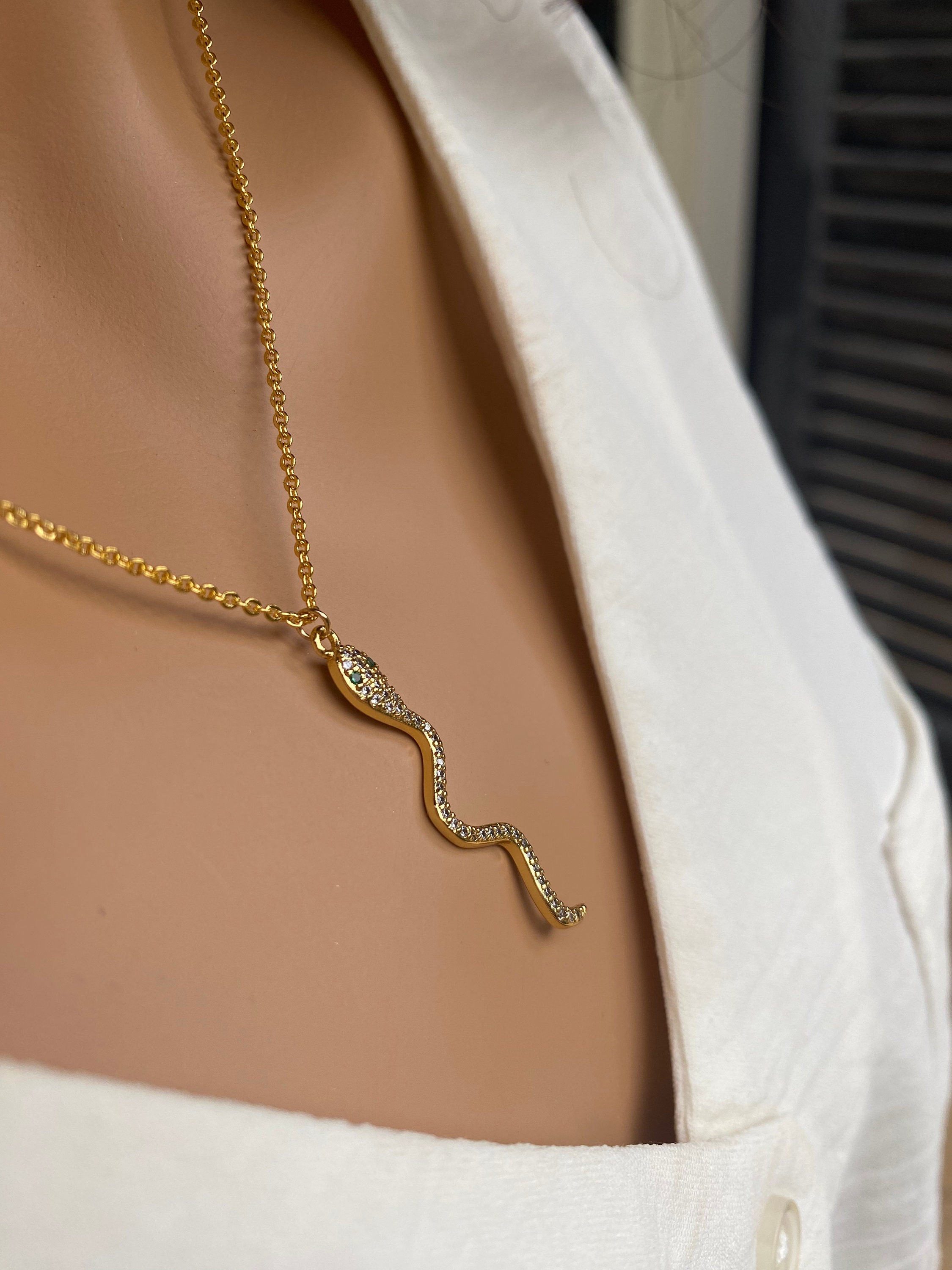 大学 兄弟割引 Fancy Pave Snake Necklace, Gold Serpent Pendant Necklace その他