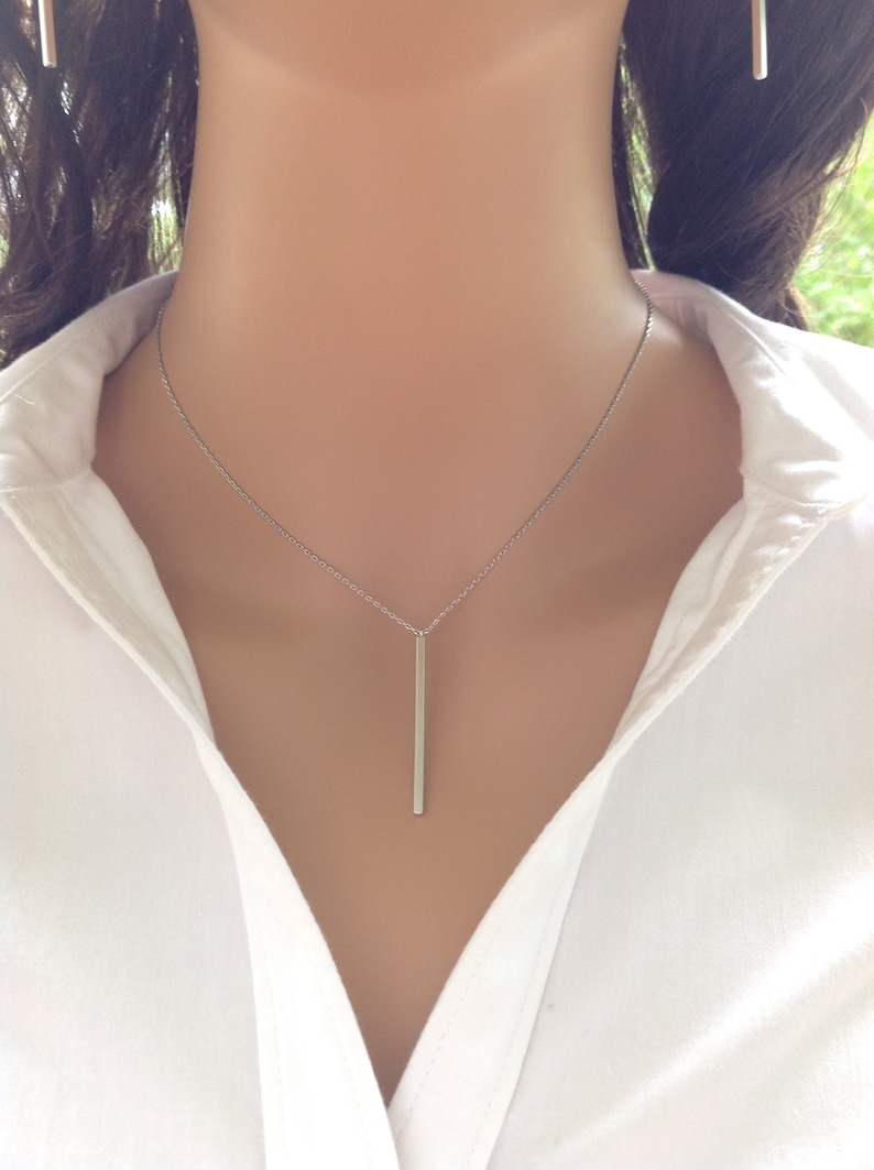 Layered Silver Necklace Skinny Gold Bar Necklace Vertical Bar Necklace Top Selling Gold Modern Everyday Necklace