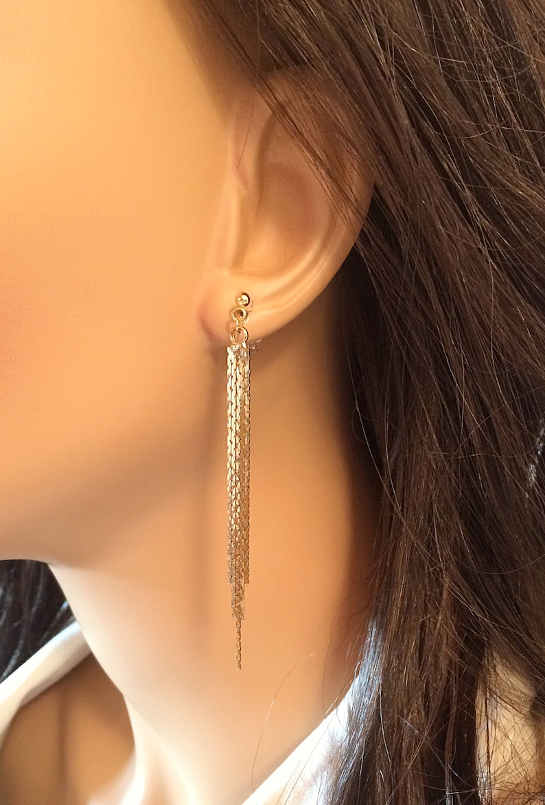 Gold Clip On Earrings Dangle for Sensitive Ears Slim Bar Etsy