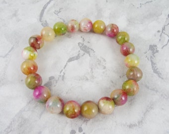 Multi-coloured Mountain Jade Rounds Stretch Bracelet | Dolomite, Dolostone, Gift For Her, Birthday, Special Occasion