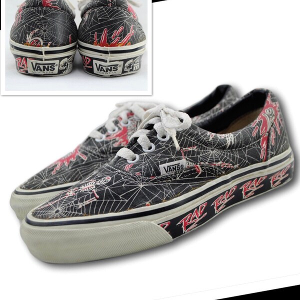 Vintage 90's VANS USA Spider Web Print RAD! Canvas Skate Skateboarding Sneakers Shoes M 6 / W 7.5