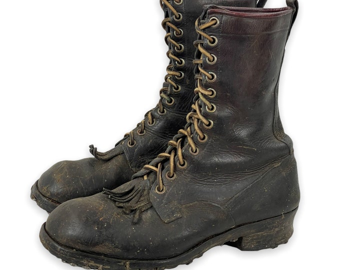 Vintage J. LECKIE & CO. Leather Lace up Caulk Cork Sole Logger Logging