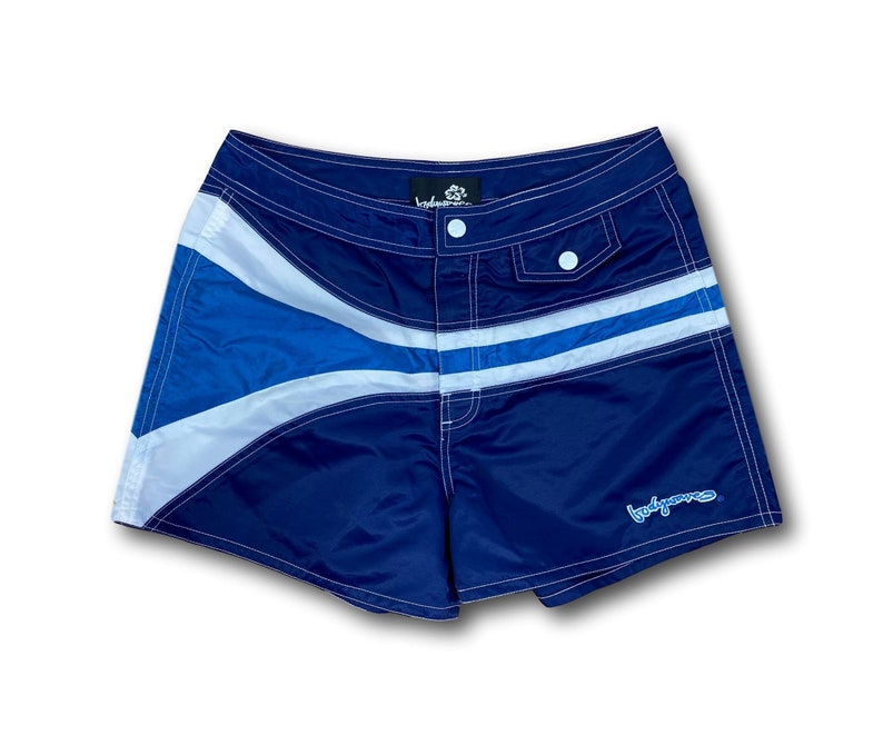 Vintage 90/'s BODY WAVES Blue Striped100/% Nylon Swim Trunks Beach Surf Board Shorts Sz 9
